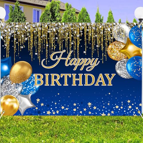 Fondo Feliz Cumpleaños 8x6 ft Azul con Globos Dorados miniatura 3