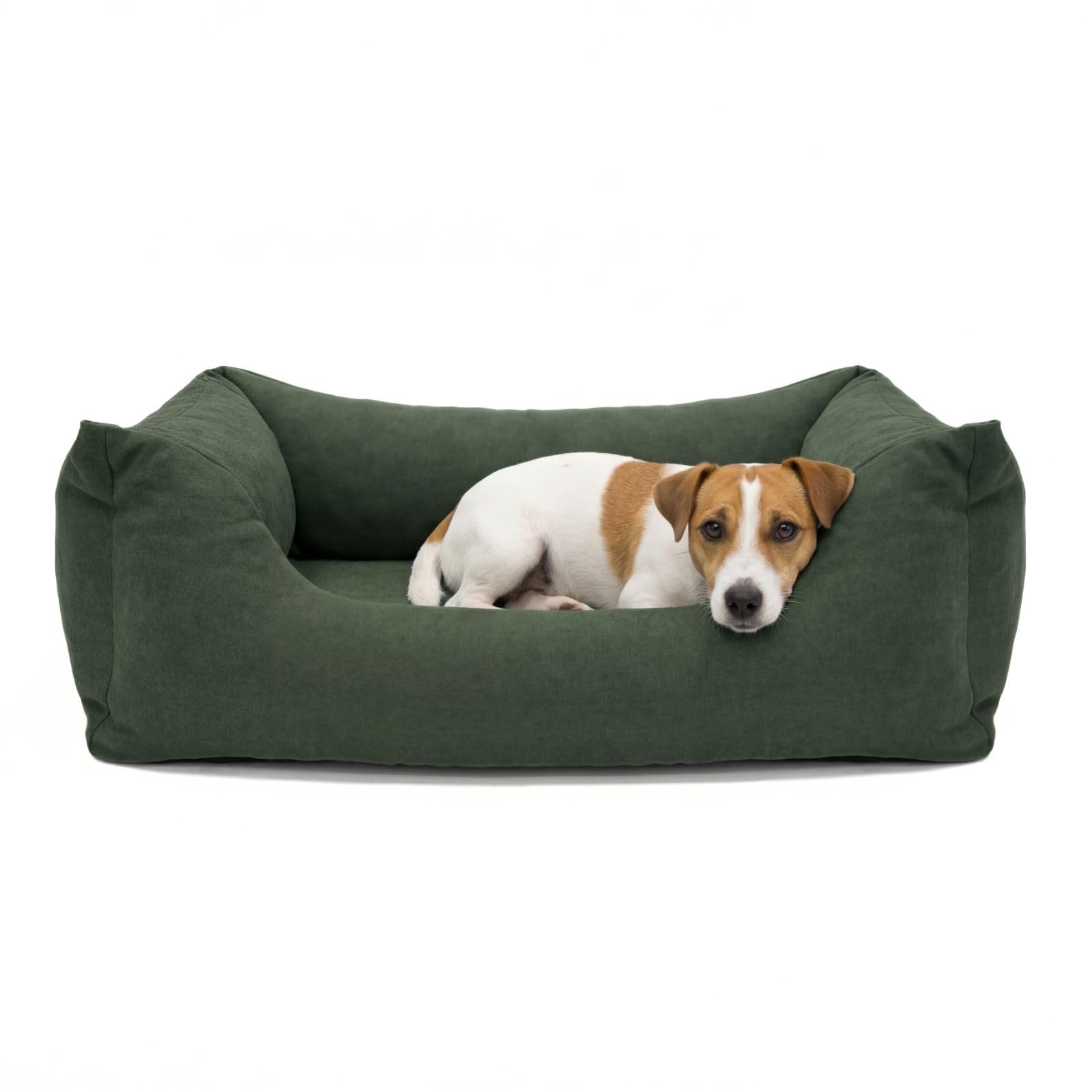 Emma Hundebett | Orthopädisches Hundebett | Hundekörbchen für kleine und mittelgroße Hunde (Olive, 85x65cm)