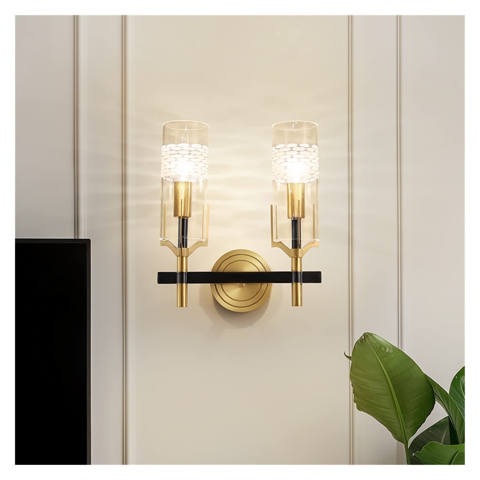 JYBNBBE Wall Sconces, Copper Wall Lamp Bedside Reading Lamp Background Wall Lamp Minimalist Modern Villa Courtyard Aisle Lamp,2 Lights-black-Warm White