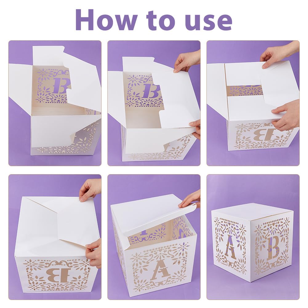 DICOSMETIC Cielito Lindo - Confezione da 4 scatole decorative riutilizzabili per feste messicane, 25 cm, cubi quadrati bianchi, per feste di nascita, per feste di genere e baby shower