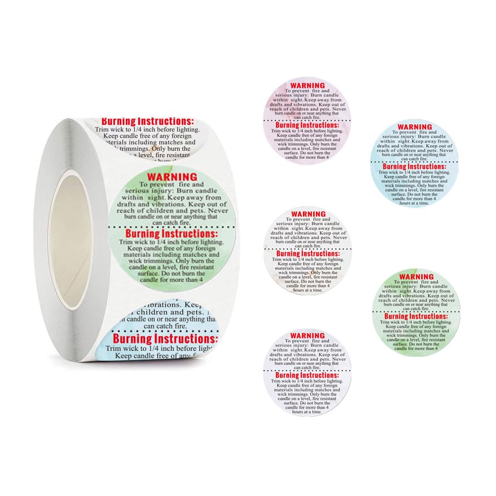 500 Pcs Candle Warning Labels 1.5 inch Round Candle Safety Labels Sticker for Candle Making DIY Candle Jars Wax Melts DIY Gifts (Colourful)