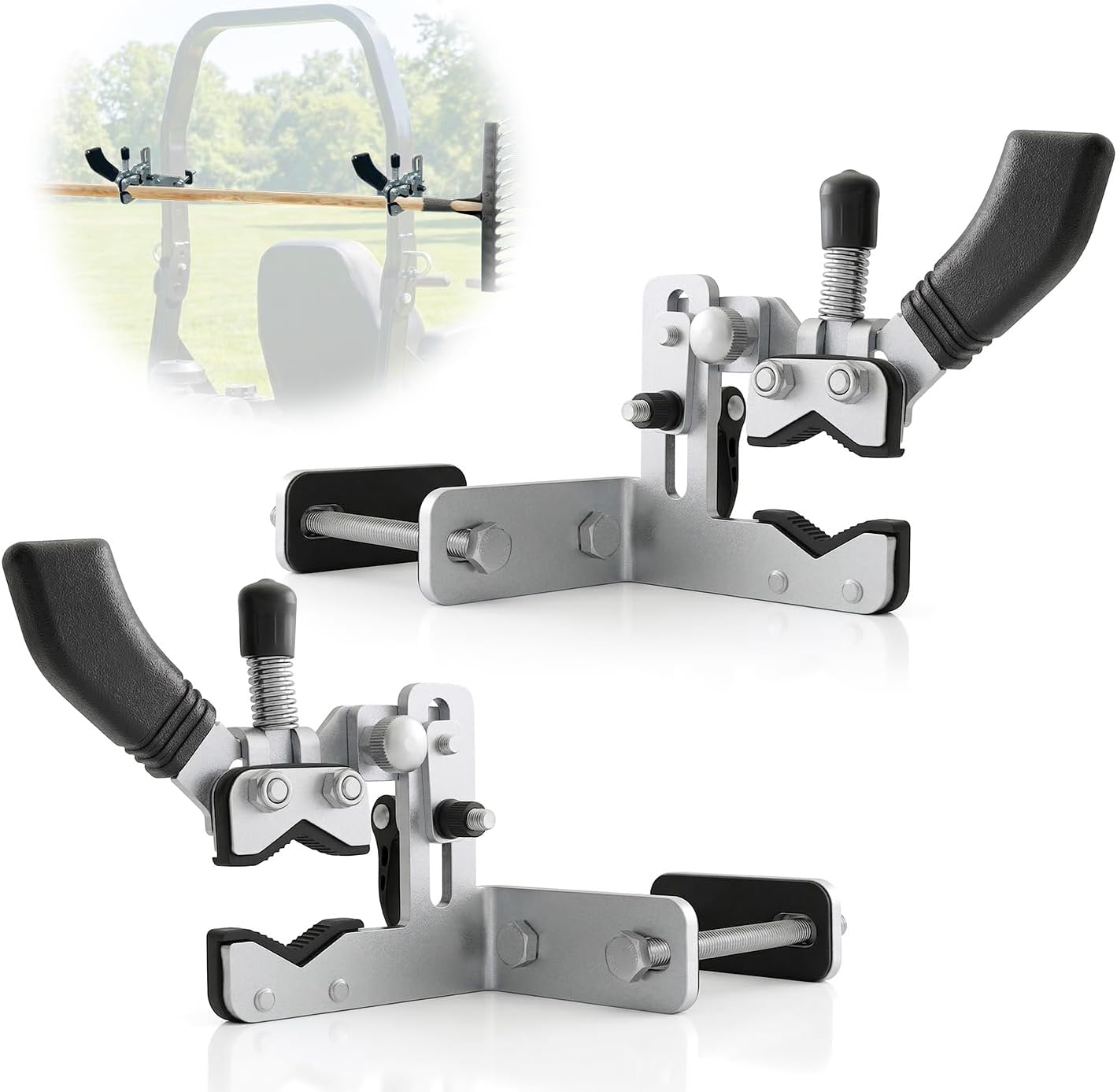 FREEKIT® 2Pack Zero Turn Mower Trimmer Holder, for Tractor with ROPS, Rubber & Shock Spring-Protection. Quick Clamp-Lift Knob & Lock Wrench. Adj. Rail for Multiple Tool. Fit for 1-3/4"~2-1/3" ROPS.