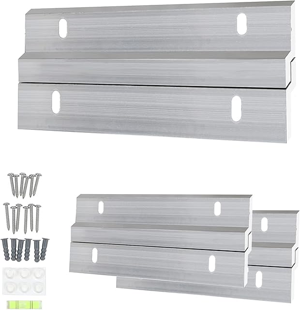 Houseables French Cleat, Picture Hanger Kit, 3 Pair, 6 Inch, 50 Lbs Capacity, Aluminum, Mirror Hanging Hardware, Z Bar Clip Rail Bracket, Wall Mount Hangers w/ Nails, White Board Mounting, Shelf, Art