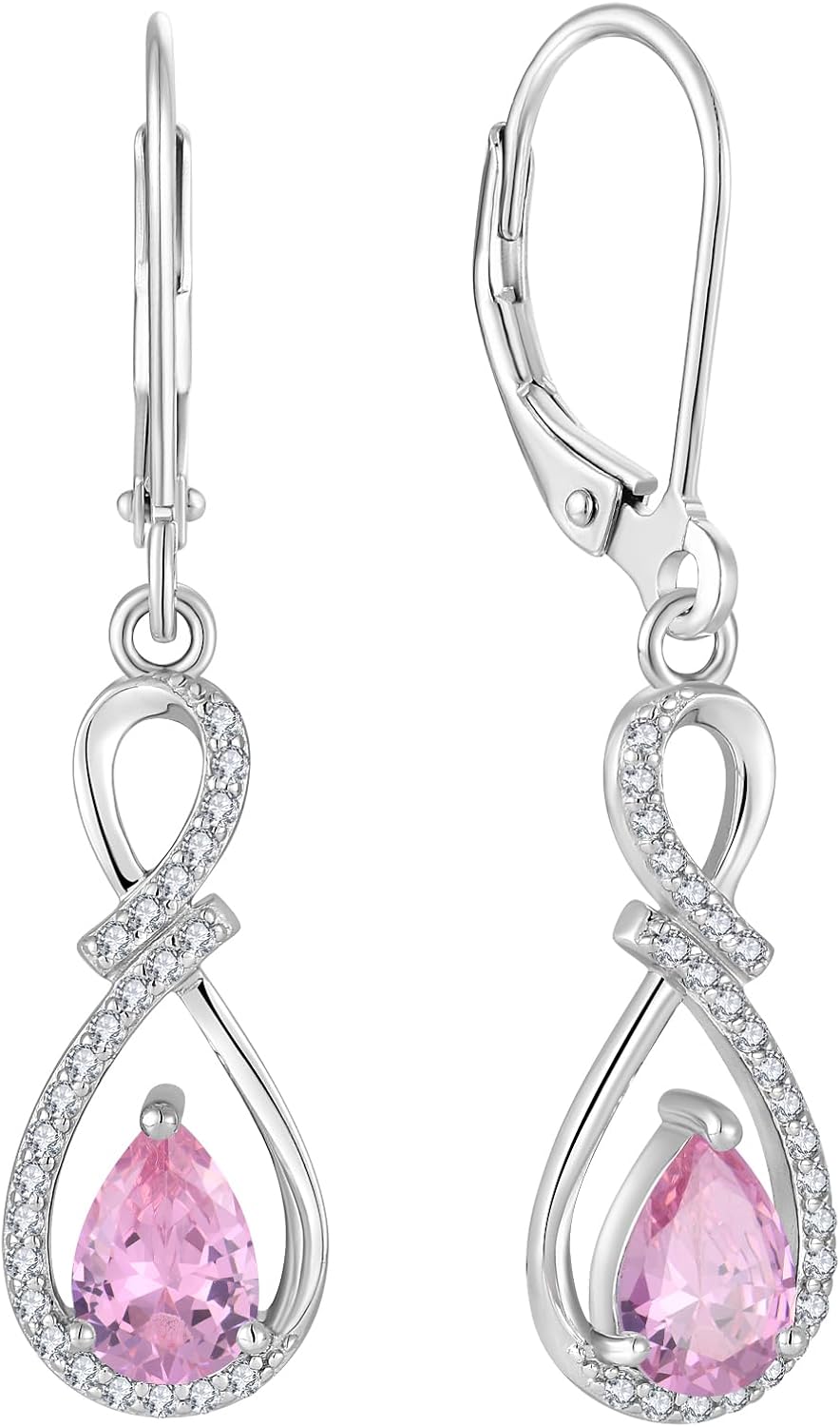 Infinity Dangle Drop Earrings, 925 Sterling Silver 5A Cubic Zirconia Earrings with Birthstone for Women