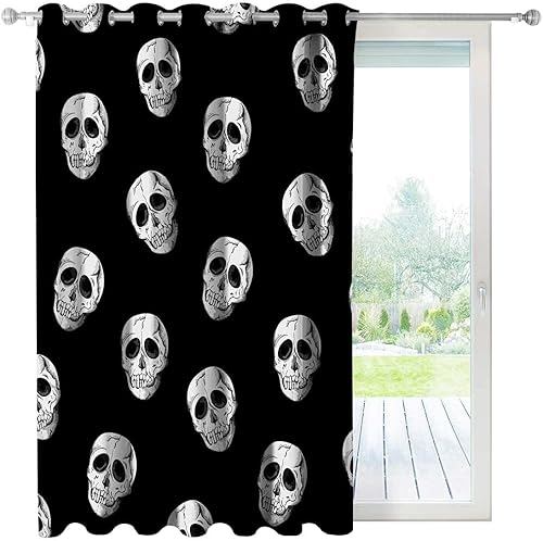 Cortinas de puerta corredera de cristal con patrón de calavera vintage, cortinas opacas para eventos, 1 panel, 51 pulgadas de ancho x 51 pulgadas de
