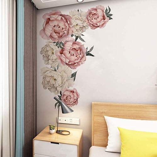 Miniatura 2 de 19 calcomanías grandes y medianas de flores de peonía para pared de fondo de pared en sala de estar, guardería, dormitorio de niños, oficina y