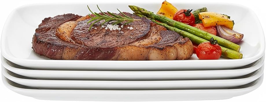4 Pcs Melamine Rectangular Plates, 7.5 Inch Small White Plastic Serving Platters Set for Dinner, Salad, Fruit, Appetizer, Snack, Sushi, Shatterproof Dessert Serving Dishes for Restaurant Picnic