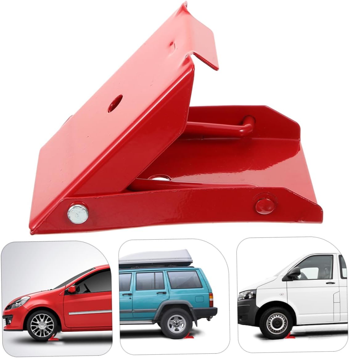 Red Metal Trailer Wheel Chocks, Portable 2 Piece Tire Stops