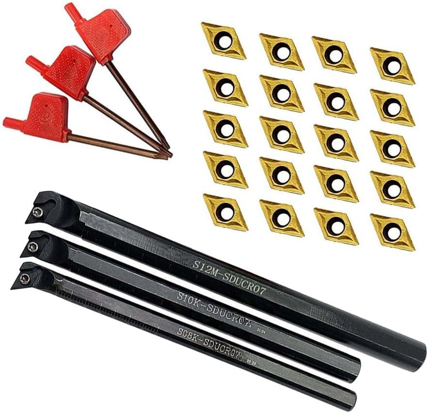 95 Degree Internal Boring Bar for Steel Machining, Right Hand Turning Tool Holder with DCMT21.51 Carbide Insert and DCMT070204 Replacement Tip, 3-Pack Set