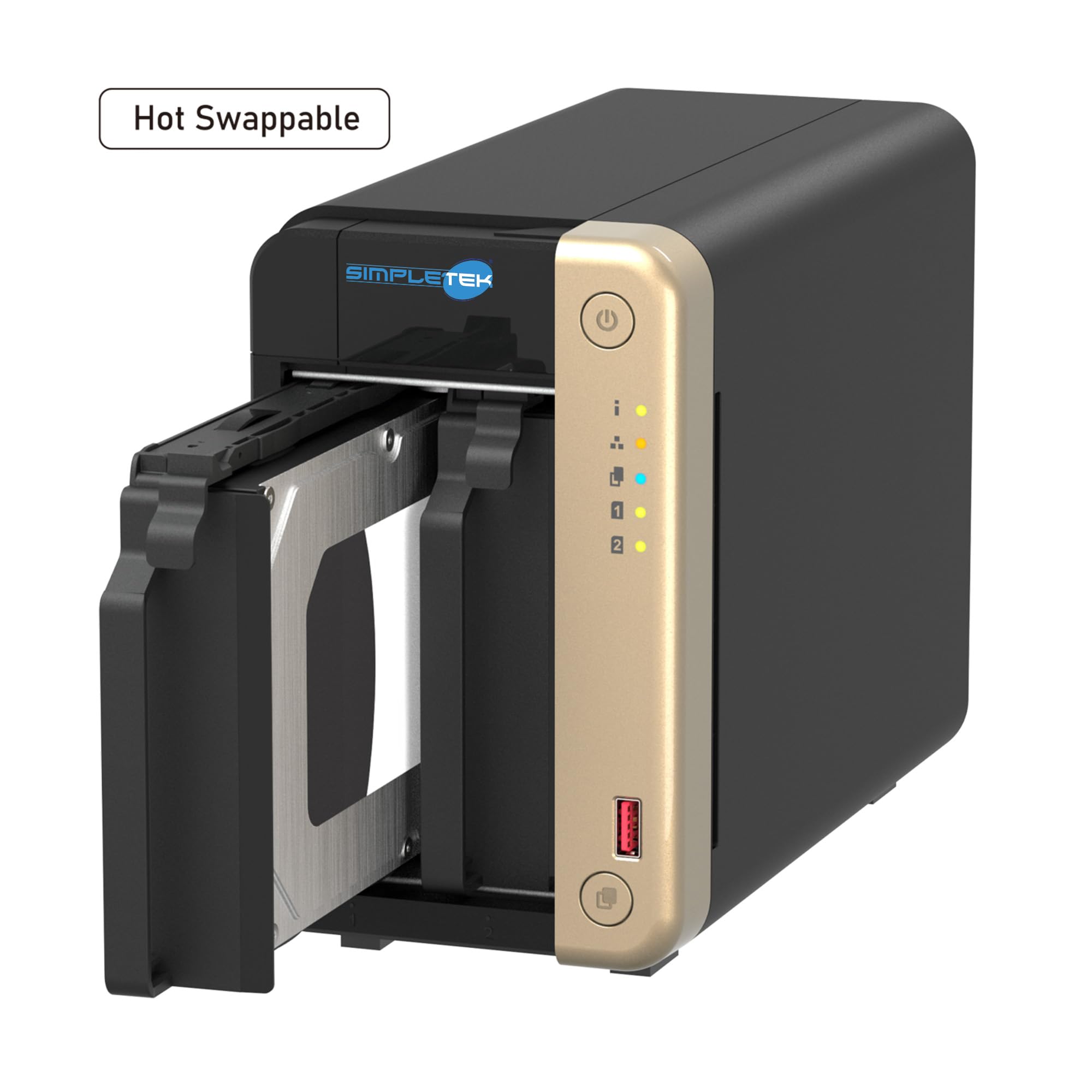 SIMPLETEK - Profesjonalny 2-komorowy serwer NAS - czterordzeniowy procesor - 8 GB pamięci RAM - w tym 2 x HDD 12 TB - 2 gniazda M.2 NVMe - podwójny port 2,5 GbE