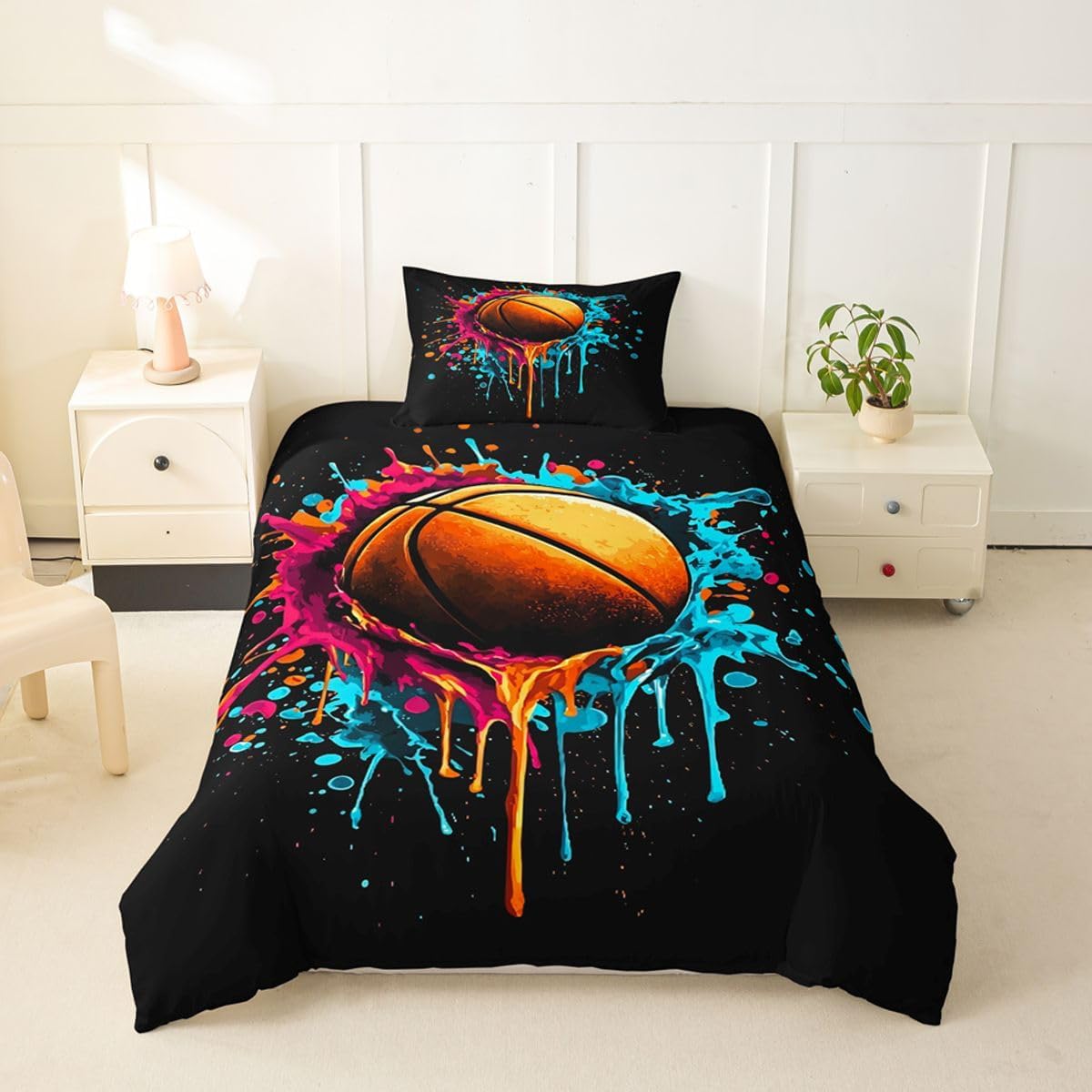 jejeloiu Basketball Duvet Cover Toddler Size Ball Games Bedding Set image 2