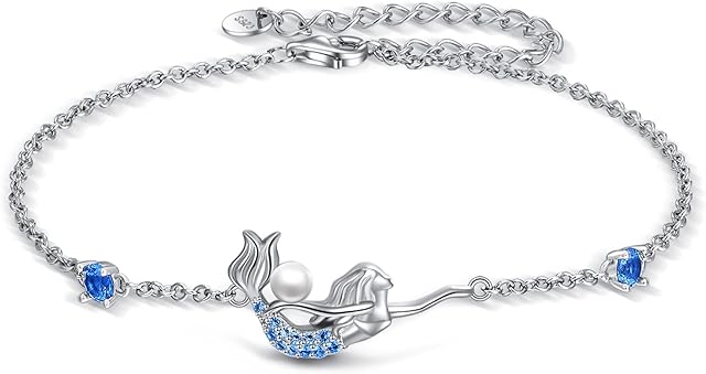 YAFEINI Mermaid Anklet for Women Girls Sterling Silver Mermaid Pearl Anklet Bracelet Chain Anklets Jewelry Gifts for Women Girls