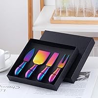 Vista 2 de Buyer Star Rainbow - Juego de 4 cuchillos de queso de acero inoxidable, mini cuchillos para queso, accesorios para tablero de charcutería, cuchillo