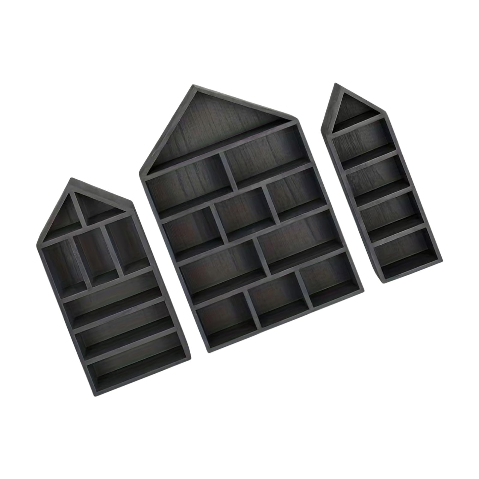 Kalttoy Black Of 3 Wooden House Display Shelves Wall Mounted Storage Unit For Miniature Models Medals Collections Craft Collections Organizers