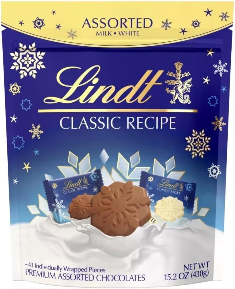 Lindt CLASSIC RECIPE Holiday Assorted Milk and White Snowflake Chocolates - 43 Pieces, 15.2 Oz