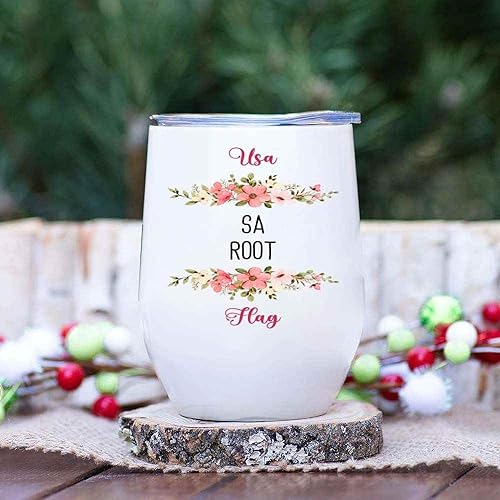 Miniatura 2 de Novelty Gift Mother's Day Gift From South Africa - Root Flag Navy, Inspirational Quote on 12 Oz White Stainless Steel Wine Tumbler