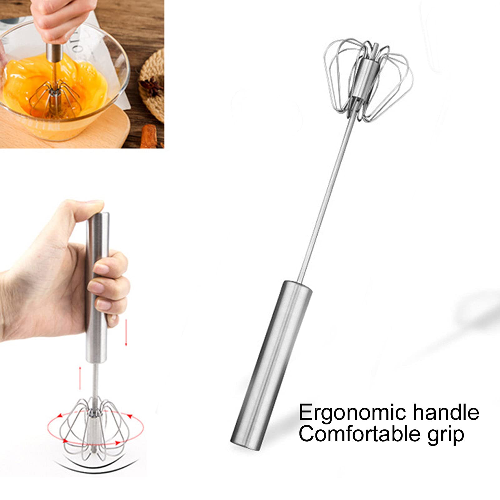 Ejoyous Schneebesen aus Edelstahl, 25,4 Cm, Halbautomatischer Manueller Mixer für den Küchengebrauch, Handschub-Design, Leicht zu Reinigen, für Eier, Saucen, Sahne, Teig, Hobbyköche, Bäcker (10 Zoll)