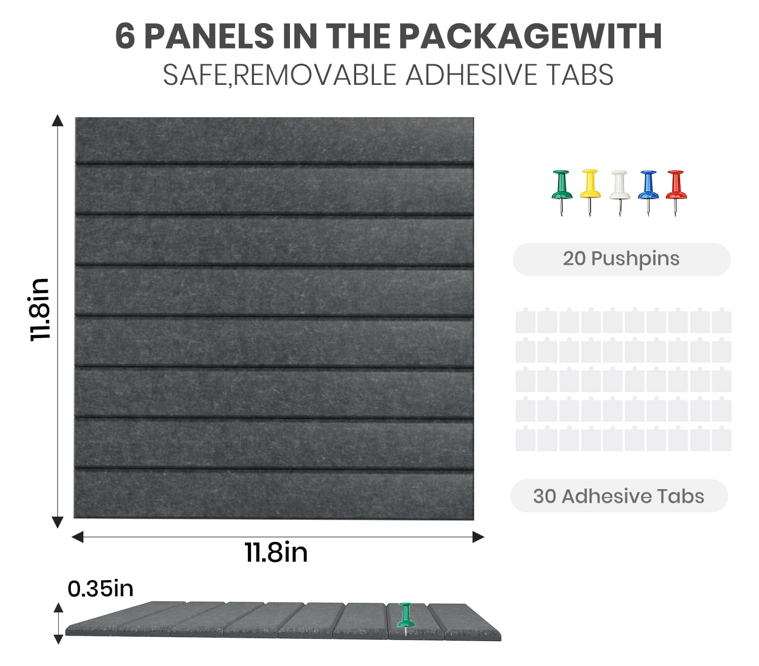 Große Filz-Korkplatte Alternative 90 x 60 cm Pinnwand Bulletin Board für Zuhause, Büro, Küche, Fotos, Memos – 6er-Pack Abnehmbare Filz-Wandfliesen mit 20 Pinnnadeln – Dunkelgrau
