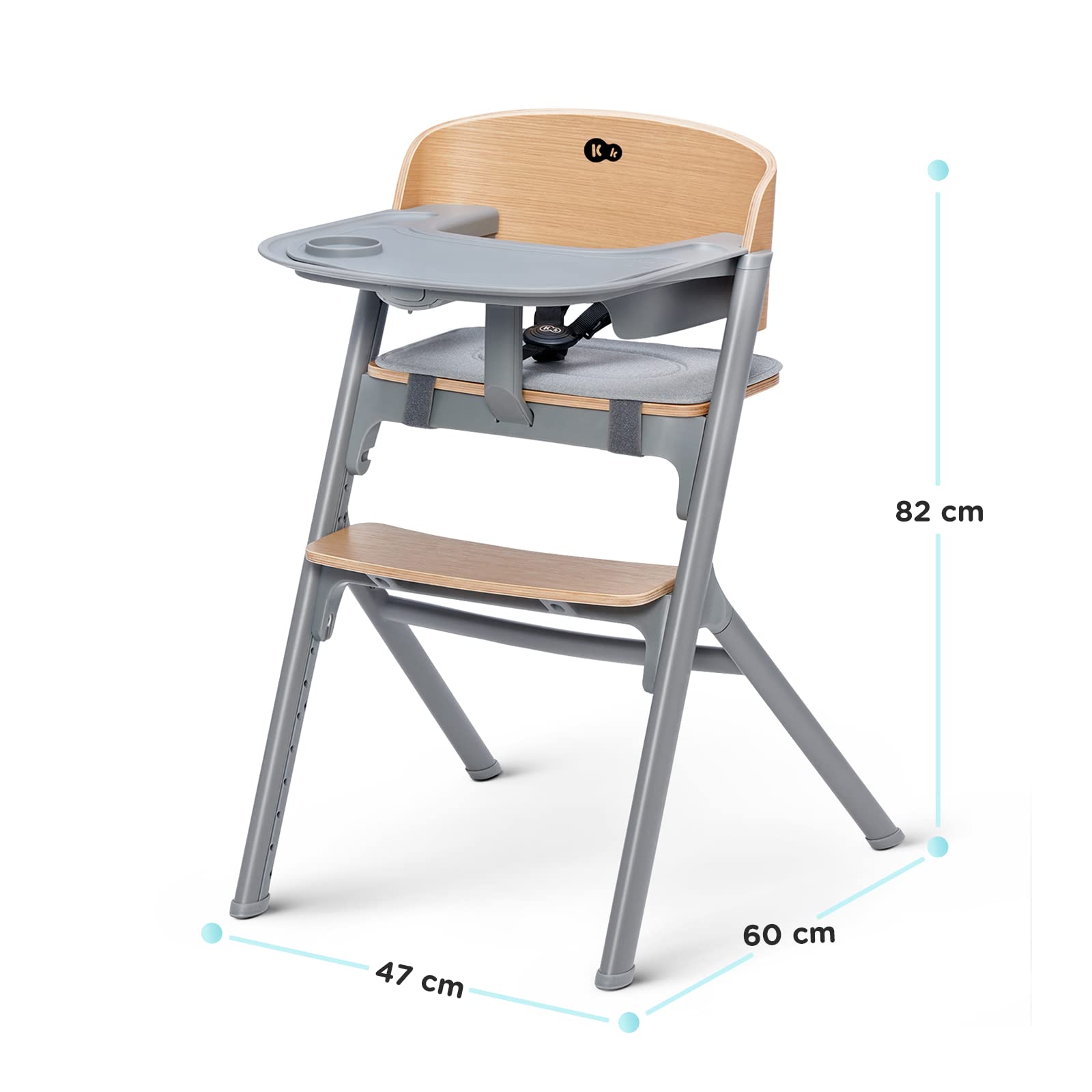 Kinderkraft Seggiolone Pappa LIVY + Sdraietta CALMEE, 4in1, Sedia per tutta Famiglia, dalla Nascita fino 110 kg, Regolazione, Struttura ergonomica, Minimalista Design, Legno