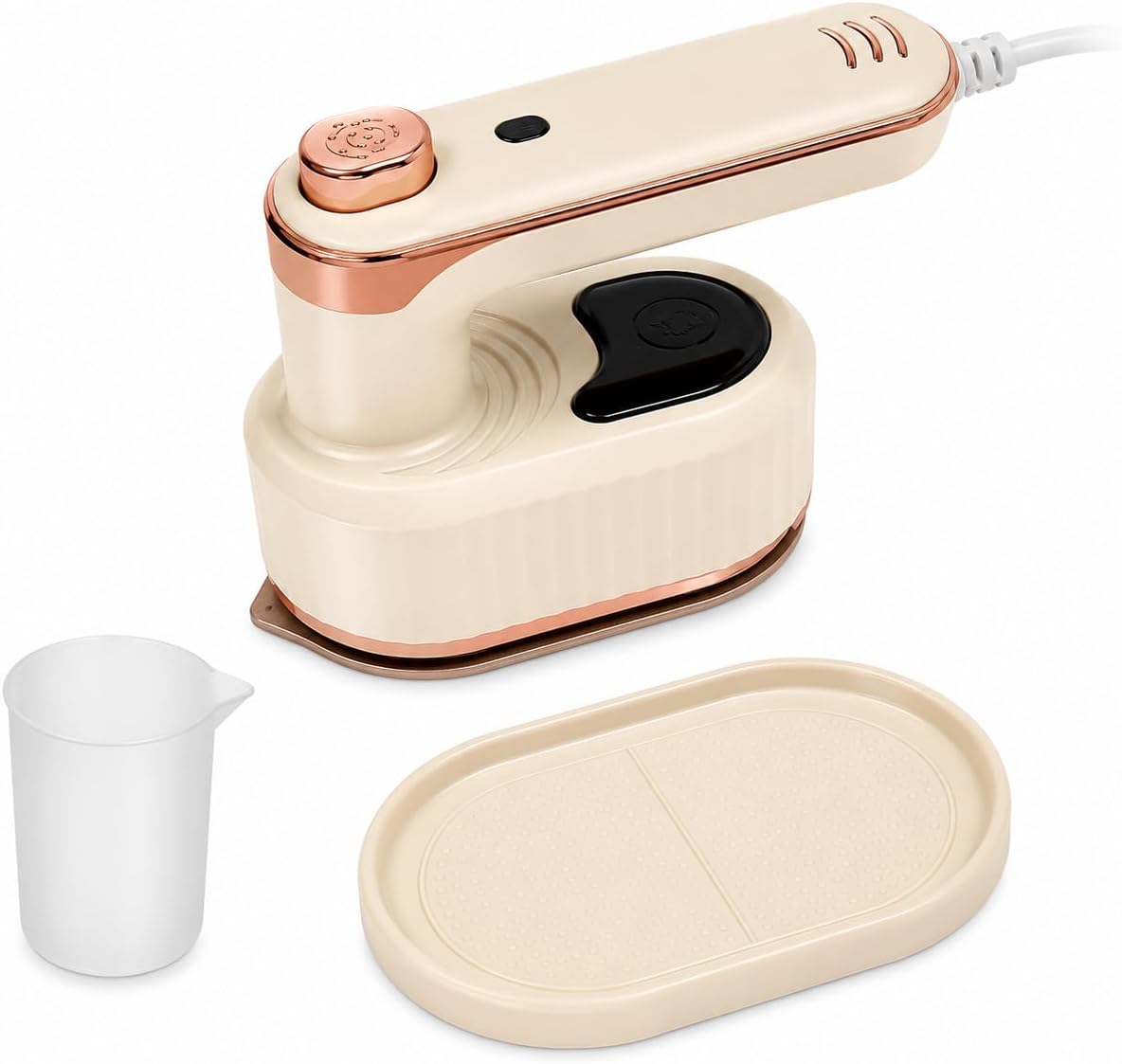 Portable Handheld Garment Steamer, Foldable Travel Steam Iron for Clothes, Mini Electric Wrinkle Remover with Water Cup, Cream & Rose Gold