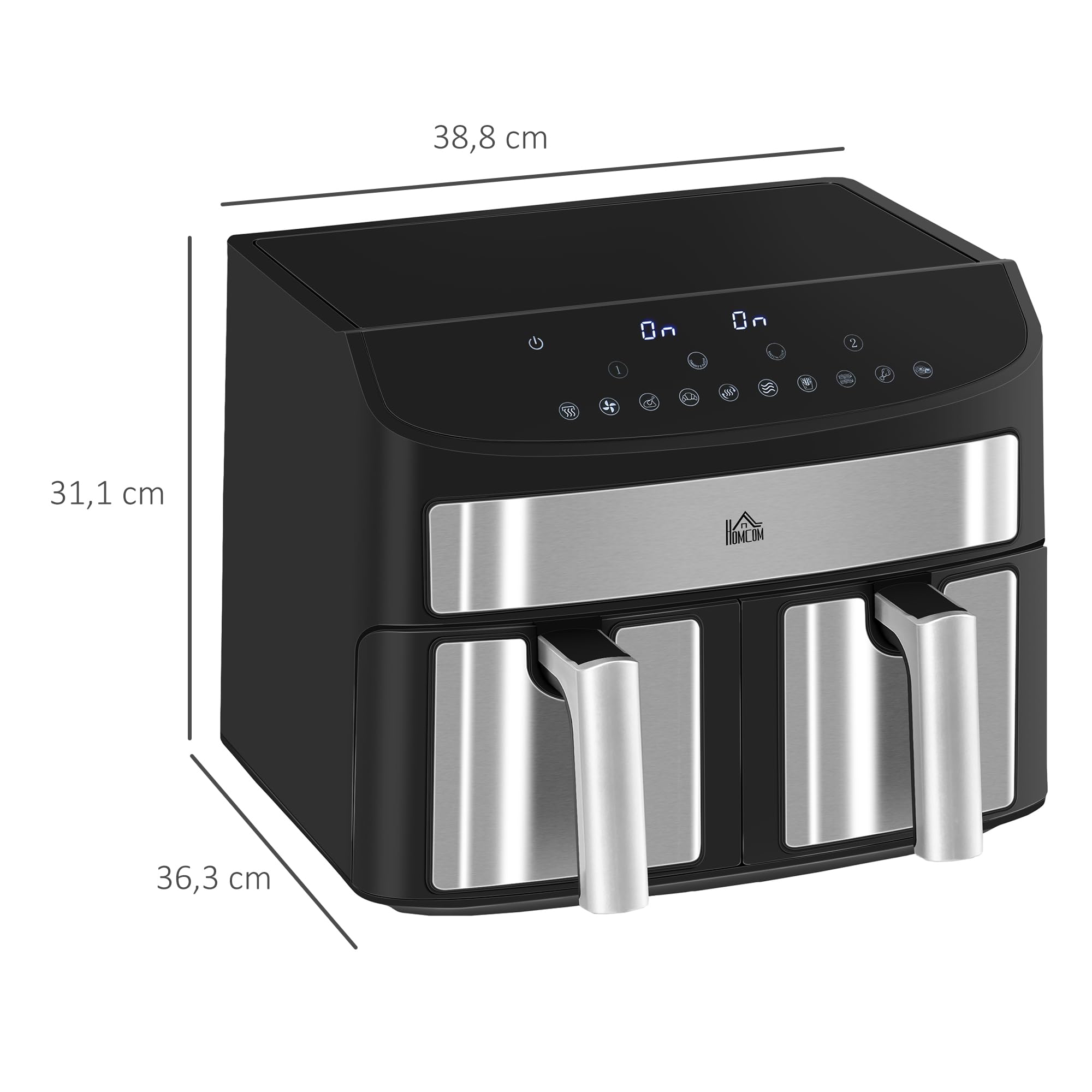 HOMCOM Dual Zone Airfryer 8 L 2400W 2 komory Czarny
