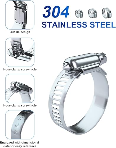 Miniatura 2 de Juego de abrazaderas de manguera  6 abrazaderas de manguera de engranaje helicoidal de acero inoxidable 304 de 8 pulgadas para línea de combustible,