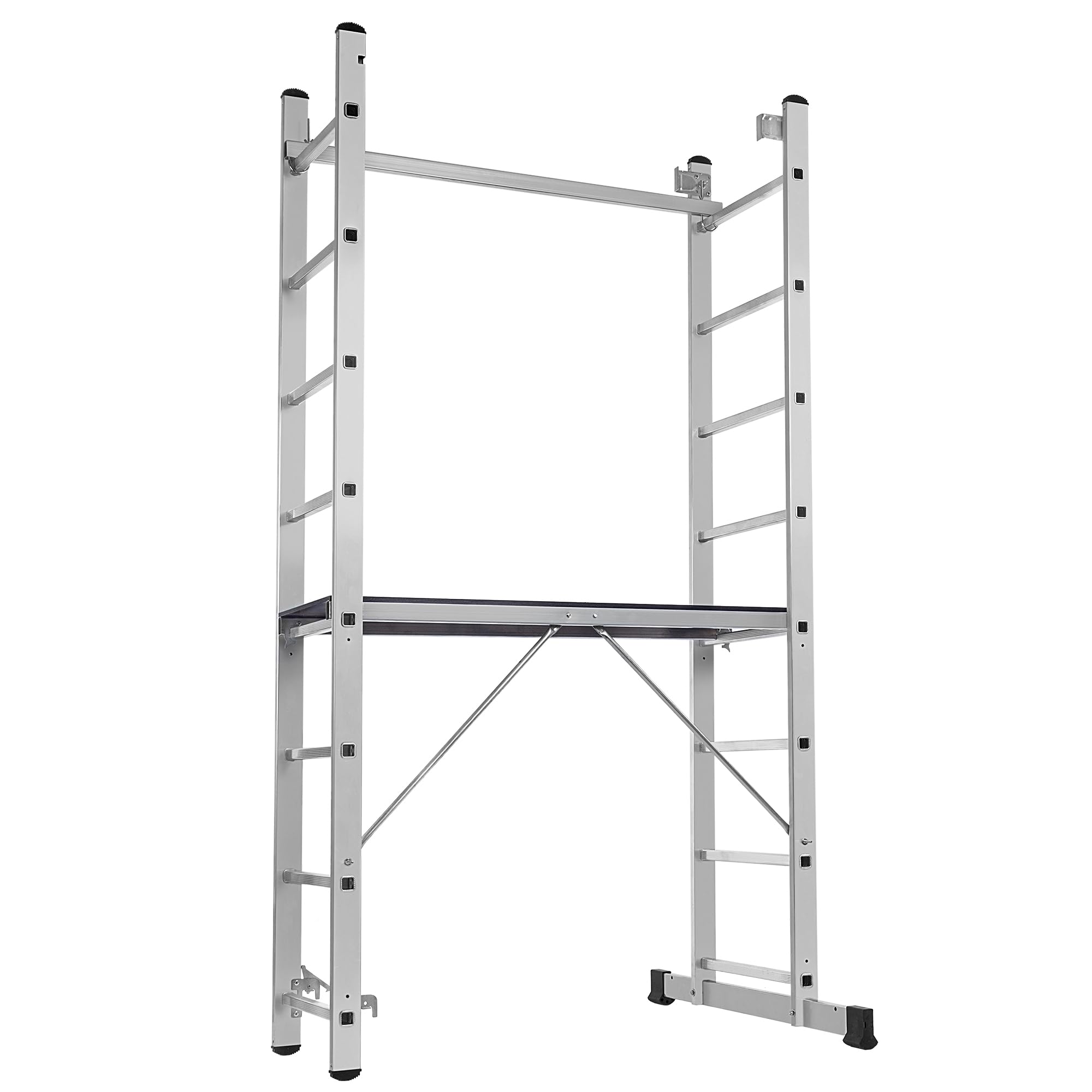 KADAX Andamio Aluminio 16 peldanos | 114x214cm | Plataforma Antideslizante | Escalera Plegable Multiusos | hasta 150kg