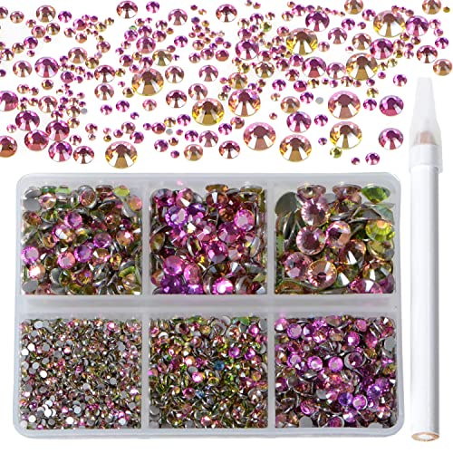 Image of 5000 Pieces 5000 Pieces False Nail Rhinestones Non-Hotfix Non-Magnetic Round Crystals Glass Flatback Rhinestones for DIY Jewelry Making with a Picking Pen (6 Sizes)
