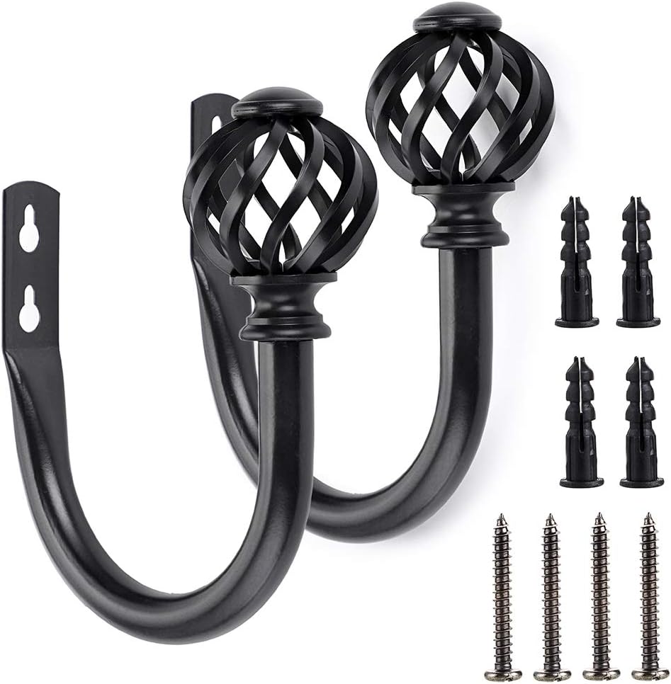 BSTKEY Metal Nest Design Curtain Hooks - Lightweight Decorative Drapery Tiebacks Holdbacks, Black, 2 Piece Set