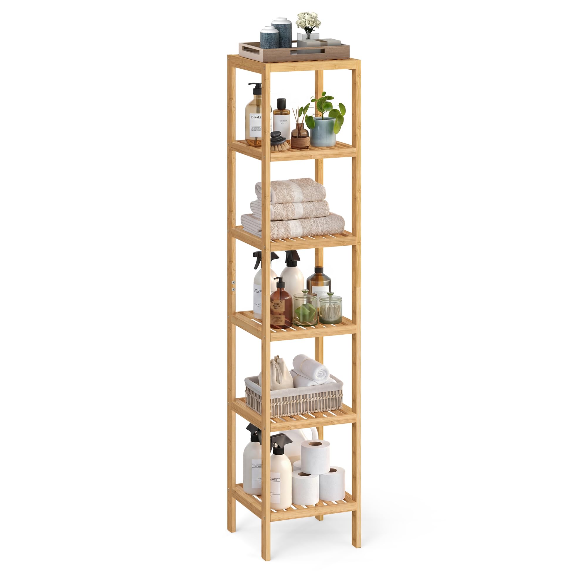 SONGMICS Estantería de Bambú de 6 Niveles de bambú, Estantería Estrecha, Multifuncional, Estantería Esquinera, para Cocina, Sala de Estar, Dormitorio, Pasillo, Natural BCB056YL01