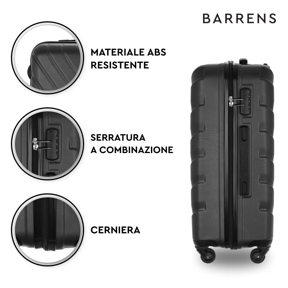 BARRENS Valigia media | Bagaglio da stiva | 67x46x26 cm | 63 L | Valigia da viaggio Cipher Lock | Ruote 4x360 | Custodia rigida | Compatibile con le compagnie aeree | Nero