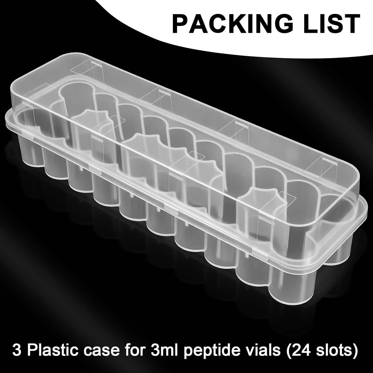 3 Pack Peptide Case for Fridge 24 Slot 3mL Vials Organizer Stackable Vial Storage Case Insulin Bottle Holder Set Transparent Vial Holder for Refrigerator Organizer Solution Travel Home Portable