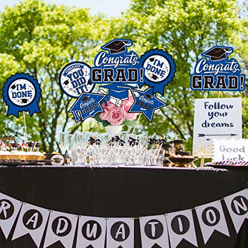 Image of 30PCS Graduation Party Decorations Congrats Grad Table Centerpiece,Graduation Table Decorations,Congratulate Graduation Centerpiece Sticks Table Toppers for Graduation Party(Blue,Black)