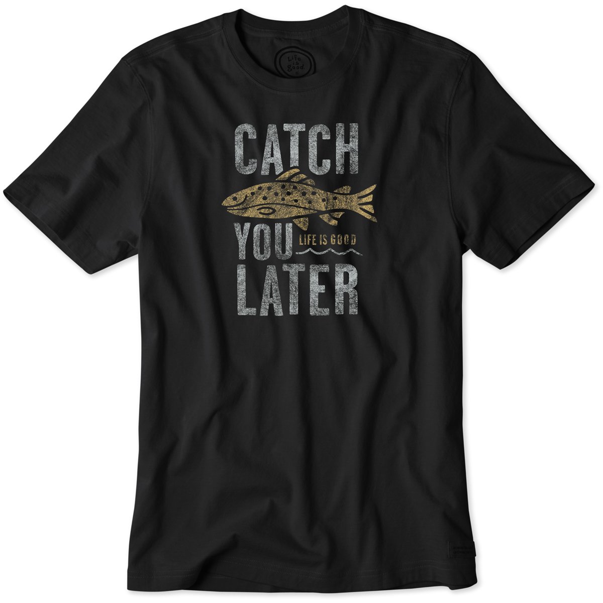 Life is good Men's Catch Later Fish Crusher T-Shirt (Night Black)