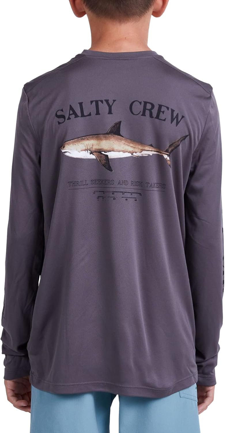 Salty Crew Big Boys' Bruce LS Rashguard - Charcoal