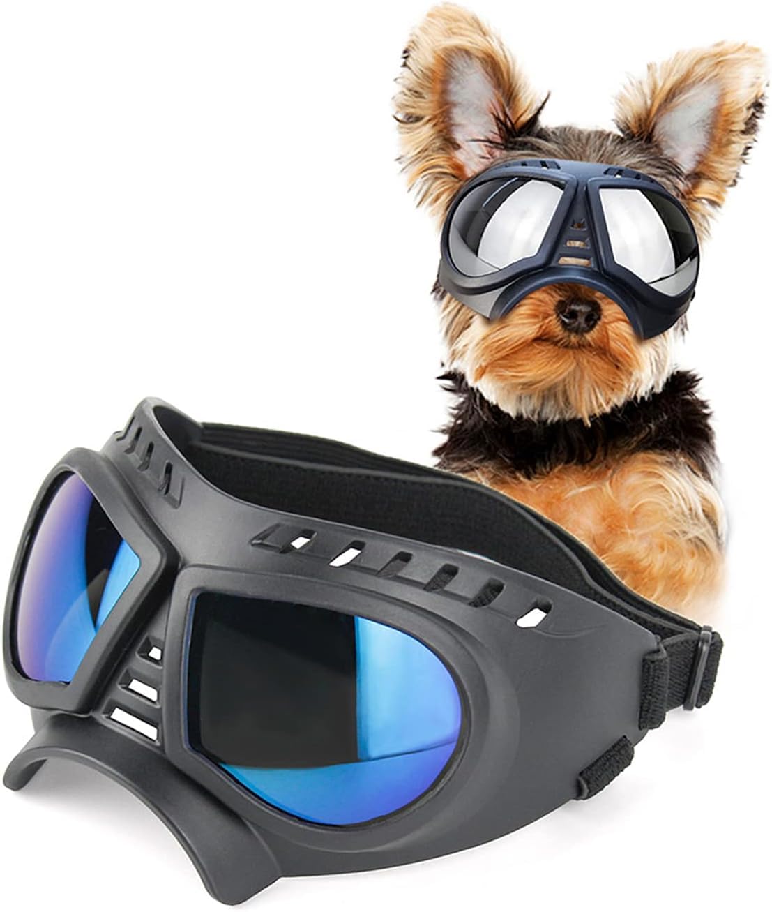 Dog Sunglasses Dog Goggles, UV Wind Dust Snow Fog Protection Soft Frame Pet Glasses Eye Wear with Adjustable Strap for Small to Medium Breed