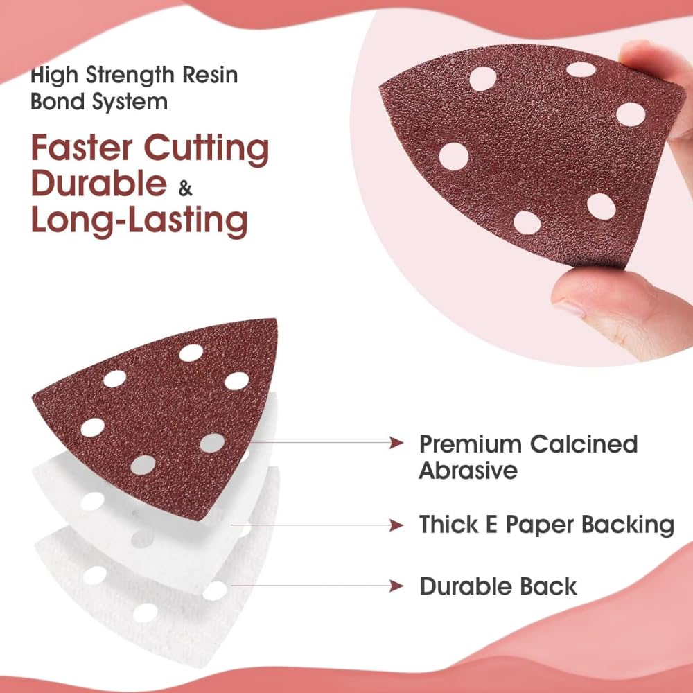 Scettar 70PCS Sandpaper For Electric Sander,5 Holes Hook,Triangle Multi Tool Sanding Sads,Mouse Sander Pads,Sander Pads 40/60/80/120/180/240/320 Grits,Suitable For Sanders