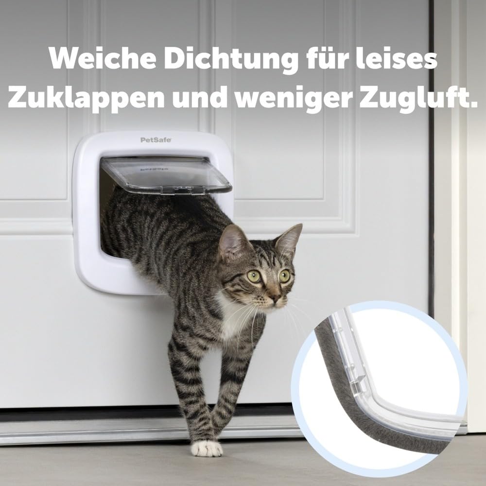 PetSafe Manuelle Katzenklappe, Handverriegelung mit 4 Verschlussoptionen, Mit Wetterdichtung, Katzen bis 7 kg, Weiß