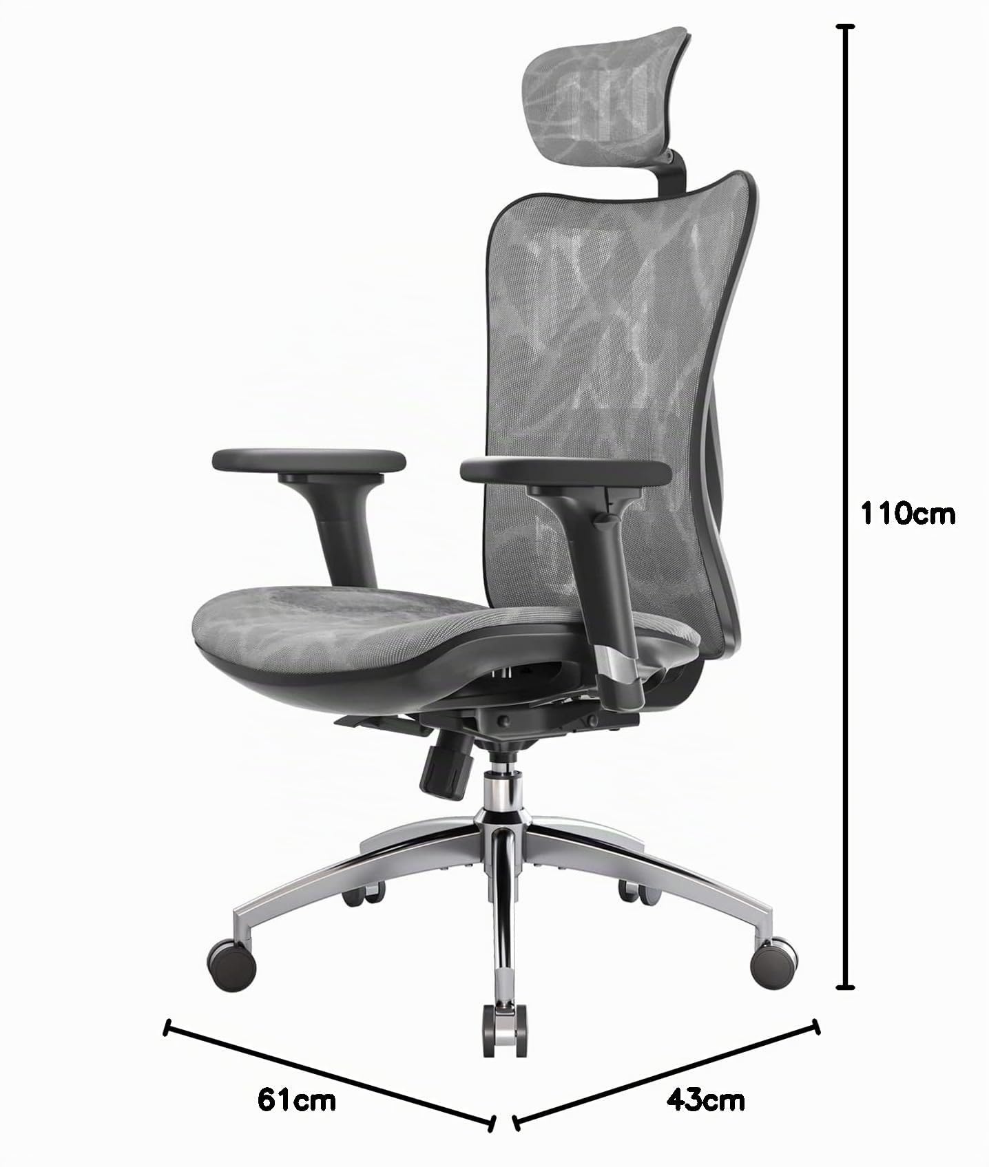 SIHOO M57 Sedia ergonomica da ufficio,design completamente traspirante,per computer,schienale alto,regolabile 3D,con braccioli e supporto lombare(Grigio)