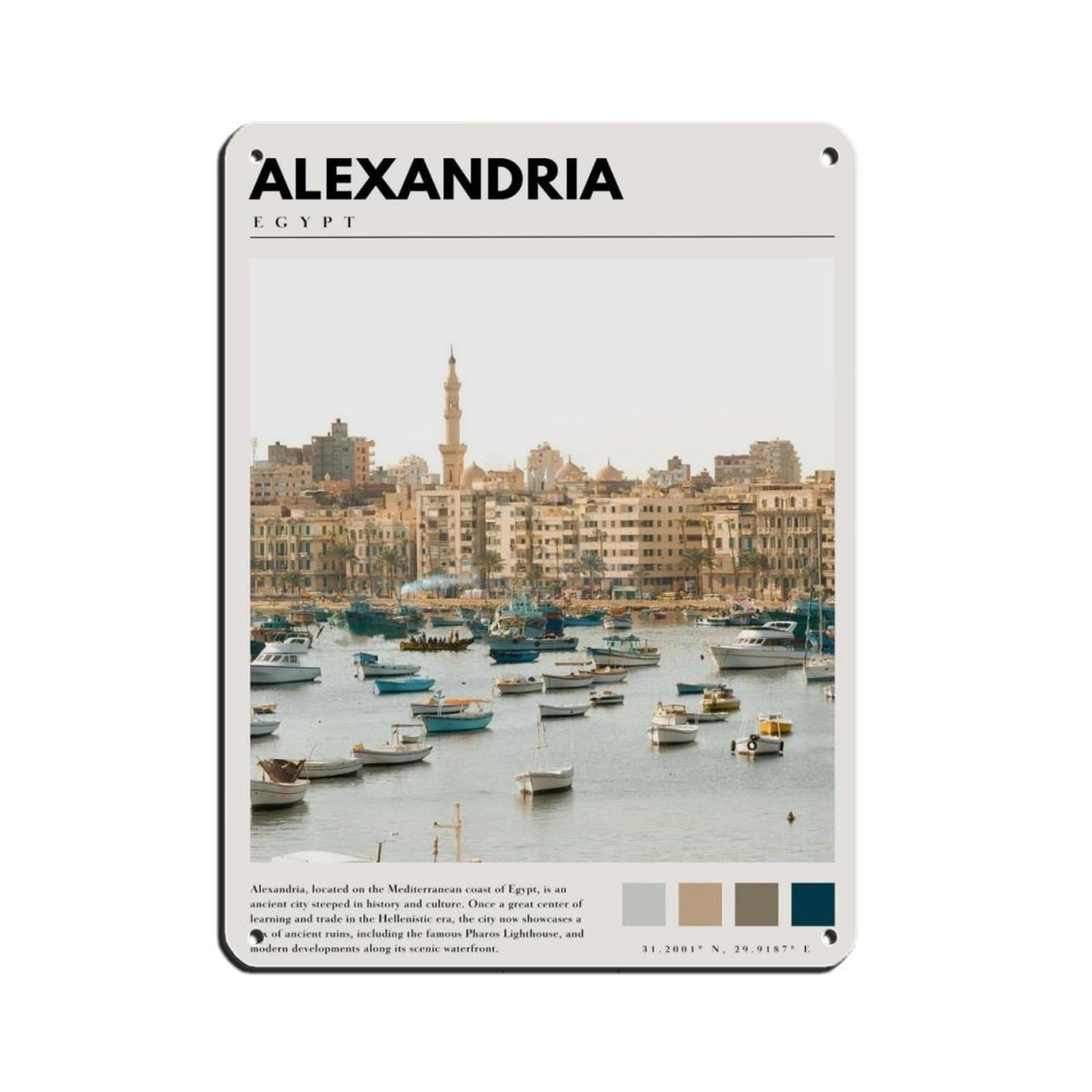 Alexandria Egypt Poster Egypt Art Tin Sign Vintage Metal Pub Club Cafe Bar Home Wall Art Decoration Poster Retro 12x16inch(30x40cm)