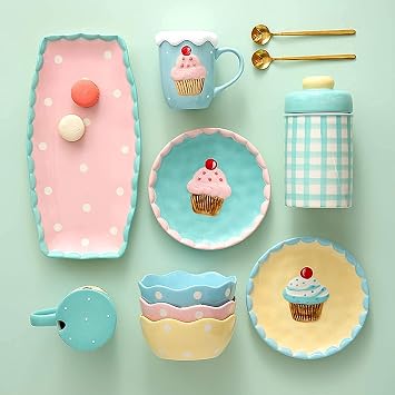 Dinnerware Sets - Luxury Gift Dishes Service Set, Ceramics Dinner Sets, 47 Pieces Cake Series Cereal Bowl Steak Plate and Mug | Porcelain Dinnerware Set for Children's Specialty Restaurant