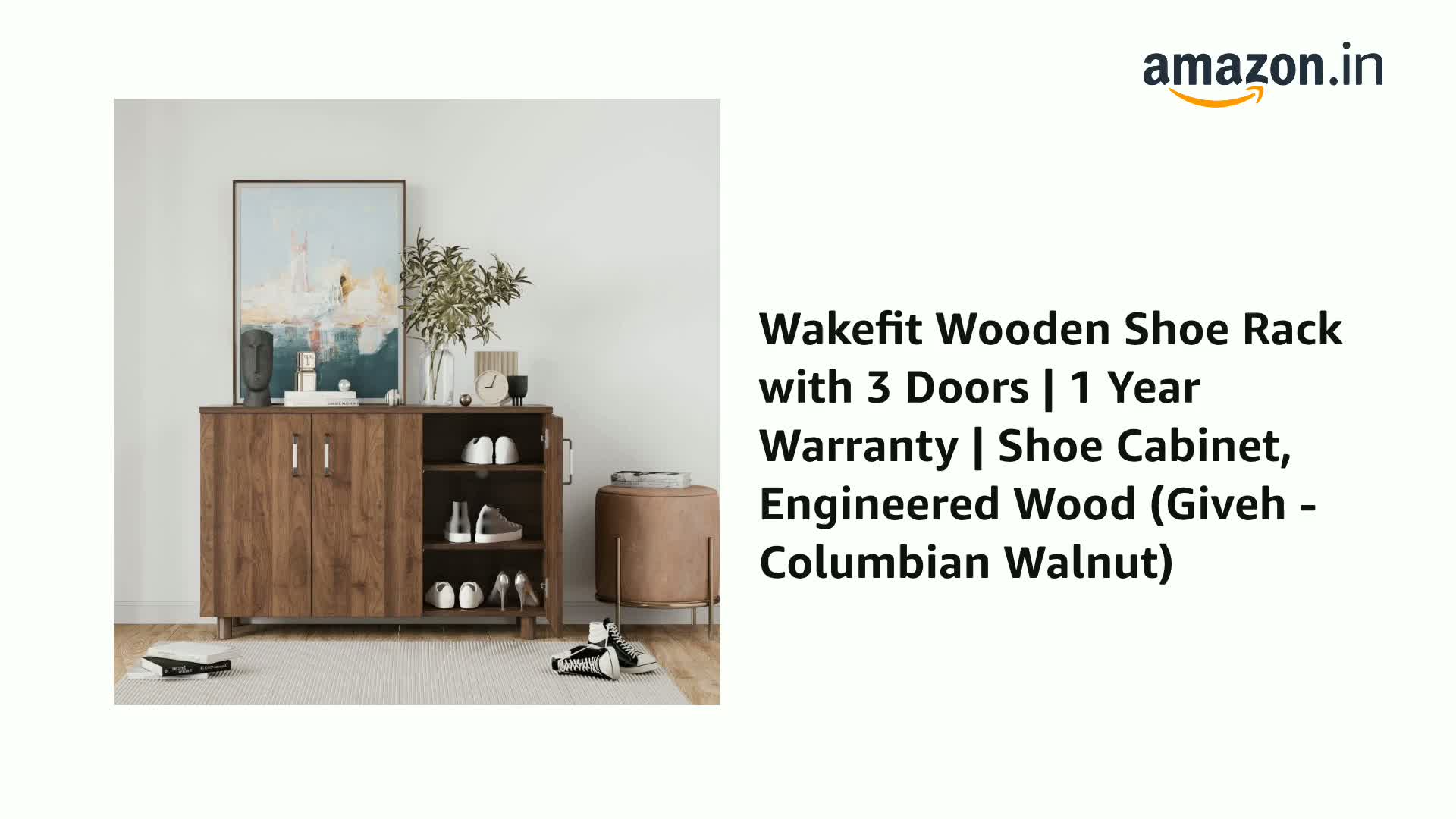 Wakefit Wooden Shoe Rack with 3 Doors | 1 Year Warranty | Shoe