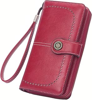 Women Leather Wallet Crossbody Shoulder Bag with Double Zipper and Mobile Phone Purse with Shoulder Strap