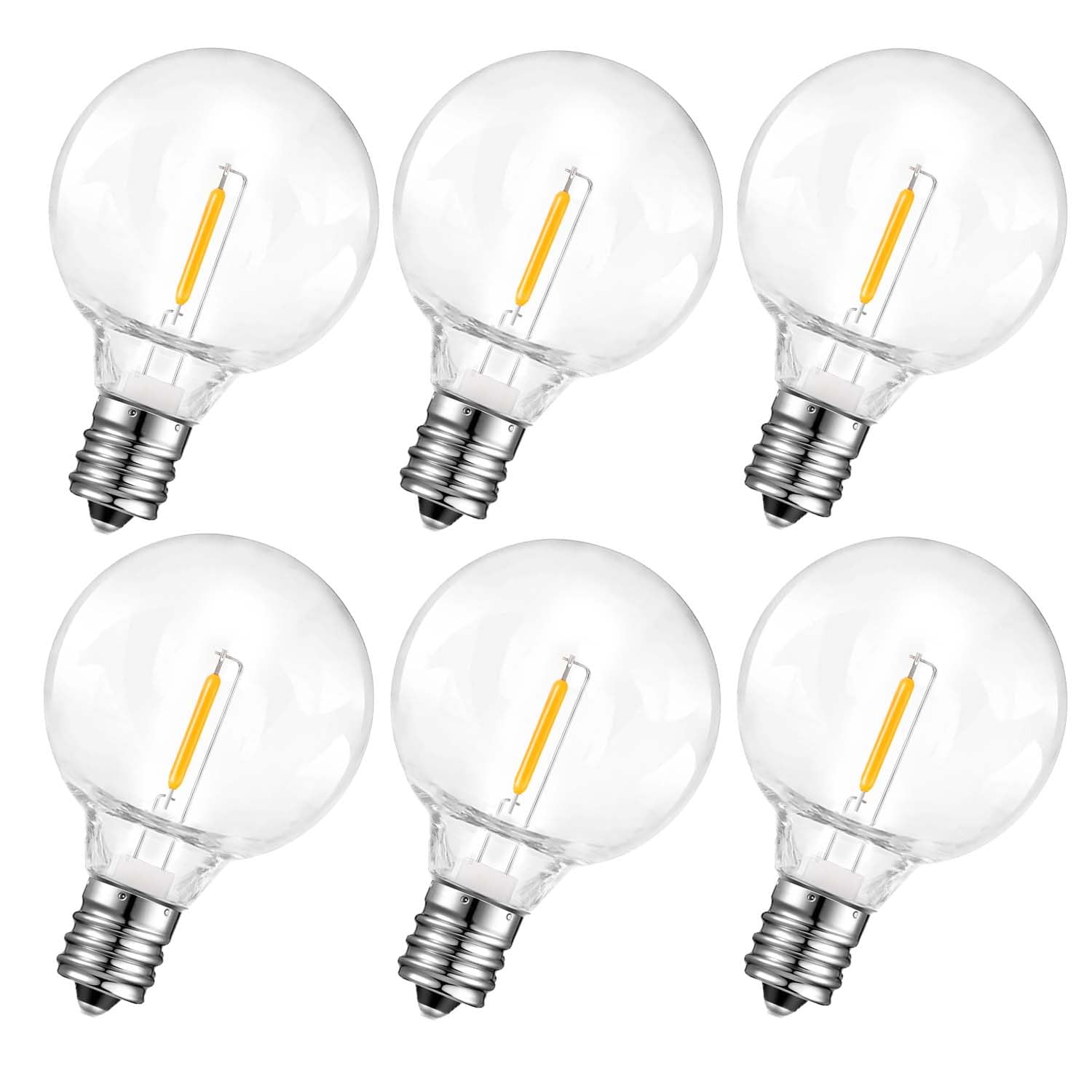 ROMANJOY G40 LED Bulbs Outdoor Solar Powered Shatterproof, G40 Low Voltage DC 24V Bulbs with E12 Base for Solar String Light Replacement, 2700K Soft Warm Solar Bulb, 6 Pack — image 1