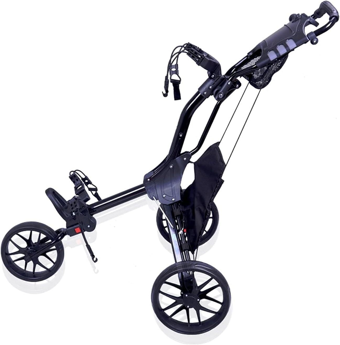 Carrello da golf pieghevole a 3 ruote, carrello da golf con porta ombrello, facile da aprire e chiudere (nero)