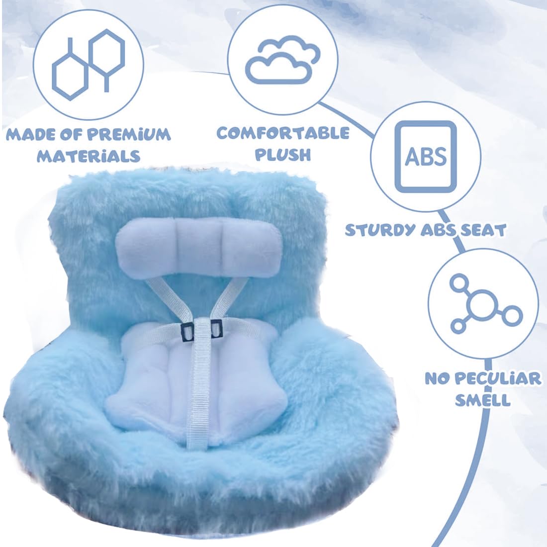 NHQZ Asiento de coche para muñecas Labo con suave cojín de felpa,clip de ventilación,decoracion coche,bonita y práctica decoración de coche para Labo y coleccionistas de muñecas(Azul)