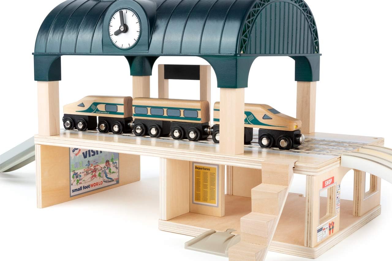 Small Foot Wooden Toys Train Station complete playworld with Accessories designed for children ages 3+