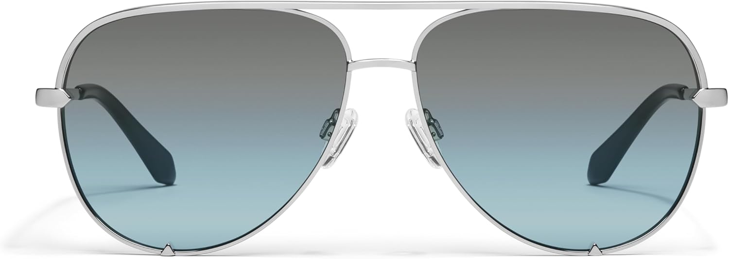 QUAY - Sunglasses for Men & Women, Oversized Aviator Lenses with UV Protection (High Key Extra Large, Silver)