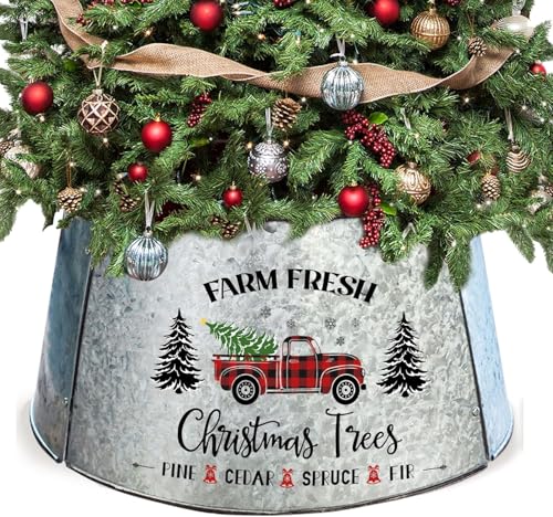 Small Metal Christmas Tree Collar 21 Inch Diameter Base, Small Tree Collar for Slim Trees, Christmas Truck Decorations
