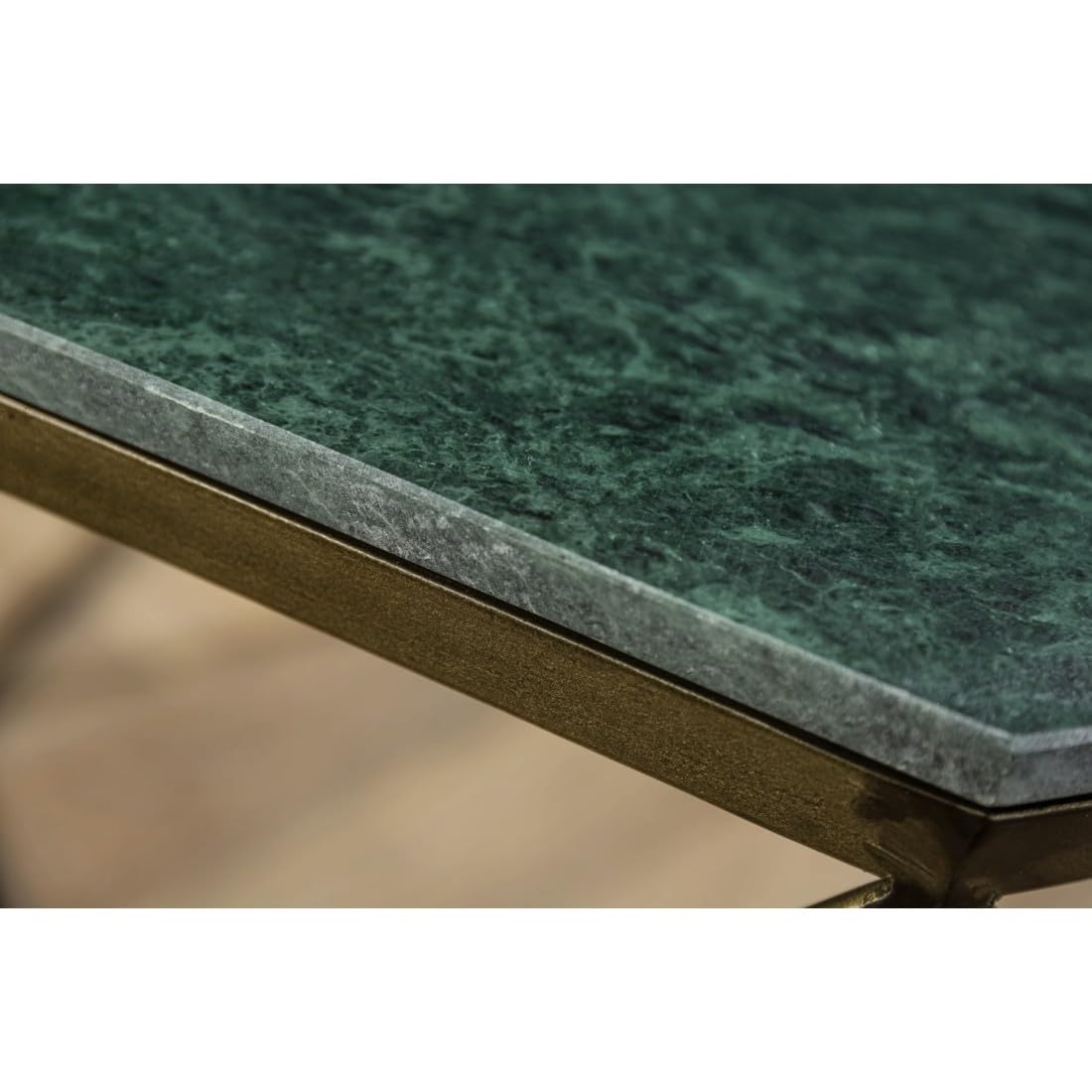 Meublorama Table Basse NEXORA 70 cm en marbre Vert et Fer Finition Laiton Design géométrique